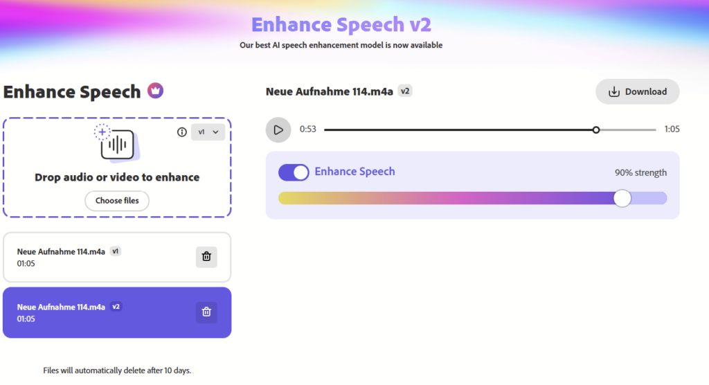 Hasil Enhance Speech Di Adobe Podcast