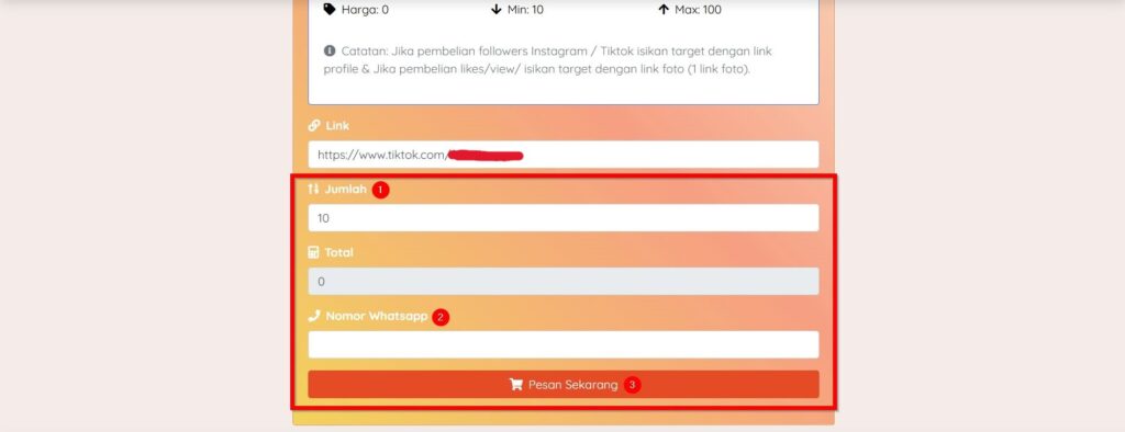 Isi Jumlah, No Whatsapp, Dan Pesan