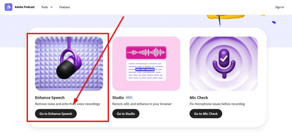 Pilih Fitur Enhance Speech Di Adobe Podcast